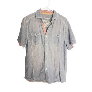 Jeremiah Men Medium Blue Linen Blend Short Sleeve Button Down Chambray Shirt